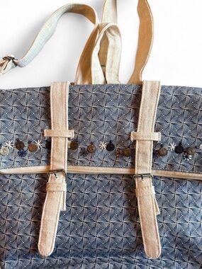 SOHO Woven textile backpack blue & cream geometric boho bag